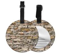 Rustic Rocks Brick Wall Printed Luggage Tags for Suitcases PU Leather Travel Tags Bag Tags Privacy Protection Travel Essentials Black