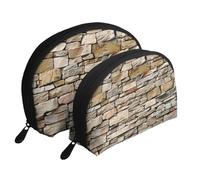 Rustic Rocks Brick Wall Printed Makeup Bags 2-Piece Portable Shell Travel Toiletry Bag Cosmetic Organizer Bag for Women