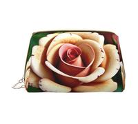 Rustic Rose Flower Leather Hand-Held Zipper Makeup Bag Storage Bag for Miscellaneous Items Pen Case