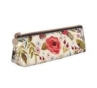 Rustic Rose Flower Leather Pencil Case Slim Design Pen Bag with Metallic Zipper Pocket Size for Or Student Office College Middle School Pen Pouch
