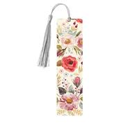 Rustic Rose Flower Print 5pcs Wooden Bookmarks with Tassels, Reading Page Markers Book Marks, Gifts for Men Women