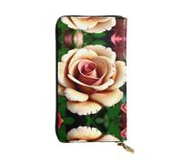 Rustic Rose Flower Print Leather Long Clutch Wallet â€“ Fashionable Personalized Wallet, Multiple Card Slots, Gift Ready, Black, One Size