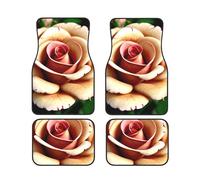 Rustic Rose Flower Print Stylish Car Foot Mat Set 4 Pieces Convenience Floor Mats Sedans SUV Trucks Vans