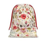 Rustic Rose Flower Print Ultra Soft Plush Drawstring Gift Bag, Xmas Party Candy Treat Favors, Christmas Holiday Sacks, Wedding Jewelry Pouches