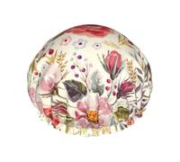 Rustic Rose Flower Printed Hair Cover, Dual Layer Bathing Cap For Thick Hair, Reusable Headgear For Women