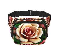 Rustic Rose Flower Square Double-Layer Waist Bag Mini Adjustable Waist Belt Bag Exercise Running Travel Hiking, Black, One Size
