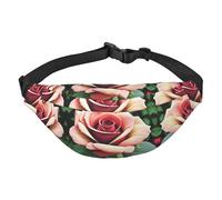 Rustic Rose Flowers Adjustable Belt Hip Bum Bag Fashion Water Resistant Hiking Waist Bag for Traveling Casual Running Hiking Cycling, Black, One Size