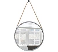 Rustic Round Industrial Style Wall Mirror Metal Frame Jute Rope Mirrors Hanging Home Decoration (Industrial Grey Mirror)