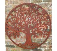 Rustic Round Steel Tree and Bird Screen Wall Art Plaque 1m Diameter Inspirational Gifting Brown One Size