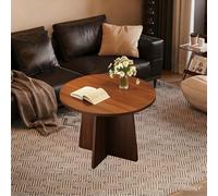 Rustic Round Wooden Coffee Table - Farmhouse Side Table for Living Room Bedroom Office Balcony - Dark Walnut h 60x50cm Ideal Centerpiece for Cozy Spaces