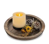 Rustic Round Wooden Serving Tray - Romadedi Decorative Candle Tray for Pillar Candles Farmhouse Dinning Coffee Table Centerpiece Kitchen Counter Home Living Room Decor, 28cm