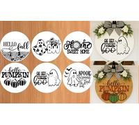 Rustic Round Wreath Sign Stencil, Seasonal Festival Welcome Door Sign, Reusable Fall&Halloween Stencils for Painting on Wood - Sweet Home/Hello Fall/Pumpkin/Ghost Patterns for Porch DIY Decorations