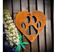 Rustic Rusty Metal Paw Print Love Heart Pet Dog Cat Memorial Gift Present