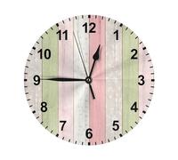 Rustic Sage Green & Pink Flower Wood Cottage Wall Clocks Clocks Decorative Round Wall Clock For Bedroom Indoor Office 25Cm