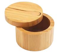 Rustic Salt Container - Salt Cellar with Magnetic Lid, Glass & Wooden Salt Box with Spoon | Salt and Pepper Storage for Kitchen, Countertop, Cooking & Serving, Decorative Kitchen Accessories