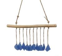 Rustic Sea Glass Wind Chime Handcrafted Hanging Decoration Featuring Natural Wood Elements For Balcony Porch Beach House Interior Exterior Coastal Style Ambiance Creation(F)