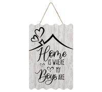 Rustic Sign Wall Decor Motivational Quotes Hanging Sign Home Is Where My Boys Are Signs Wall Decor for Living Room Home Decoration Housewarming Gift 8x12in