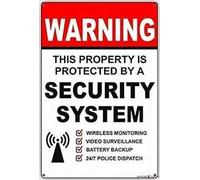 Rustic sign warning property protected by securoty system wireless monitoring video surveillance battery backup 24/7 police dispatch sign aluminum sign 8×12 INCH
