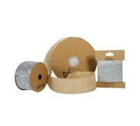 Rustic Silver Charm Ribbon & Webbing Craft Bundle - Hessian Tape, Silver Webbing (3m), and Silver Glitter Organza Ribbon (5m) for Rustic Wedding Décor, Gift Wrapping, and Crafts