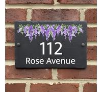 Rustic Slate House Sign - Custom Door Number Wall Plaque with Natural Farmhouse Floral Design - Includes Screws & Fixings - Ideal for Home, Office - 20 x 15 cm