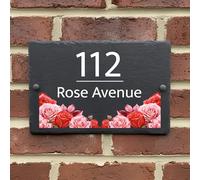 Rustic Slate House Sign - Custom Door Number Wall Plaque with Natural Farmhouse Floral Design - Includes Screws & Fixings - Ideal for Home, Office - 20 x 15 cm