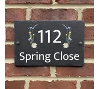 Rustic Slate House Sign - Custom Door Number Wall Plaque with Natural Farmhouse Floral Design - Includes Screws & Fixings - Ideal for Home, Office - 30 x 20 cm