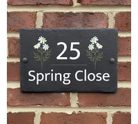 Rustic Slate House Sign - Custom Door Number Wall Plaque with Natural Farmhouse Floral Design - Includes Screws & Fixings - Ideal for Home, Office - 20 x 15 cm