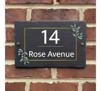 Rustic Slate House Sign - Custom Door Number Wall Plaque with Natural Farmhouse Floral Design - Includes Screws & Fixings - Ideal for Home, Office - 20 x 15 cm