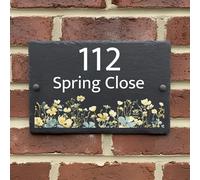 Rustic Slate House Sign - Custom Door Number Wall Plaque with Natural Farmhouse Floral Design - Includes Screws & Fixings - Ideal for Home, Office - 30 x 20 cm