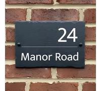 Rustic Slate House Sign - Custom House number plaques with Natural Farmhouse Design- Includes Screws & Fixings - Ideal for Home, Office - 20 x 15 cm