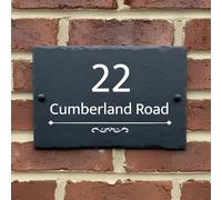 Rustic Slate House Sign - Custom House number plaques with Natural Farmhouse Design- Includes Screws & Fixings - Ideal for Home, Office (Design 4, Small)