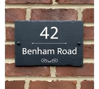 Rustic Slate House Sign - Custom House number plaques with Natural Farmhouse Design- Includes Screws & Fixings - Ideal for Home, Office (Design 2, Small)
