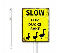 Rustic Slow for the Ducks Sake Sign with Stake, Slow Down Duck Crossing Sign, Animal Xing Warning Speed Mph Safety Metal Plaque,12x15 CM Aluminum Plaque for Outdoor Rustproof Outdoor Use