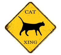 Rustic Slow Sign Cat Crossing Warning Sign - 30x30 CM Square Aluminum Xing Sign - Funny Slow Down Signs for Yard Road Farm - Cats Lover Home Decor - Christmas Housewarming Gifts