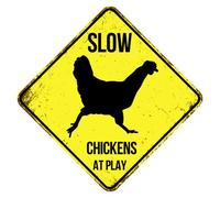 Rustic Slow Sign Chicken Crossing Warning Sign - 30x30 CM Square Aluminum Xing Sign - Funny Slow Down Signs for Yard Road Farm - Chicken Lover Home Decor - Christmas Housewarming Gifts