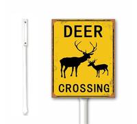 Rustic Slow Sign Metal, Deer Crossing Sign for Yard with Stake, Yellow and Black, Slow Down Signs, 20X30CM Rustproof Sturdy Aluminum Sign for Outdoor