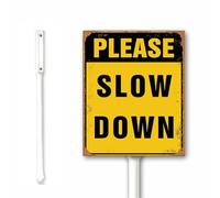 Rustic Slow Sign Metal, Please Slow Down Sign for Yard with Stake, Yellow and Black, Slow Down Signs, 20X30CM Rustproof Sturdy Aluminum Sign for Outdoor