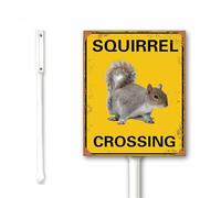 Rustic Slow Sign Metal, Squirrel Crossing Sign for Yard with Stake, Yellow and Black, Slow Down Signs, 12X15CM Rustproof Sturdy Aluminum Sign for Outdoor