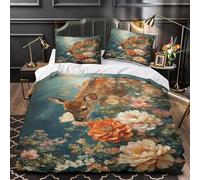 Rustic Small Duvet Cover Set, Flower Deer Bedding Sets with Zipper Closure, Soft Cozy Microfiber Duvet Cover and 2 Pillow Cases 40 x 60 cm a1784