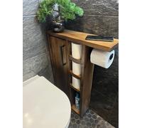 Rustic Solid Oak Wood Toilet Roll Paper Holder Unit Left