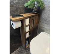 Rustic Solid Oak Wood Toilet Roll Paper Holder Unit Right