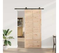 Rustic Solid Pine Brown Sliding Door 80 x 208 cm Space Saving Design Smooth Sliding Mechanism Ideal for Living Room and Modern Interiors