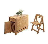 Rustic Solid Wood Drop Leaf Dining Table Set with Wheels & Drawer - Space-Saving Kitchen Island Furniture with Chairs for Small Spaces & Dining Room