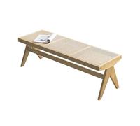 Rustic Solid Wood Rattan Bench, Multifunctional Shoe Storage Entryway Seat, Pastoral Style Stool for Dining Room, Balcony, Living Room, Shop, Outdoor (Extended Triple)