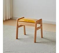 Rustic Solid Wood Shoe Bench, Multifunctional Footrest with Upholstered Seat, A-Frame Stool for Living Room, Hallway, and Entryway (Small Oak, Yellow Frame)