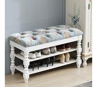 Rustic Solid Wood Shoe Bench with Velvet Upholstery Hand Embroidery Entryway Sto & Hallway nizer Detive Fur (B 70x30x48cm)