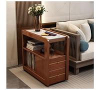 Rustic Solid Wood Side Table on Wheels - Removable Mini Coffee Table & Corner Sofa Sideboard Cabinet for Living Room Furniture