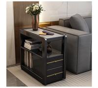 Rustic Solid Wood Side Table with Removable Top, Mini Rock Slab Corner Table on Wheels, Stylish End Table with Storage Shelf for Living Room, Pulley Design