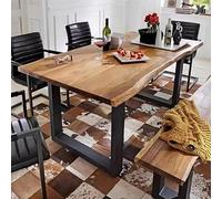 Rustic Solid Wood Table - Large Live Edge Rectangle Dining Table for 2-8 People Farmhouse Style Kitchen Furniture (63" W x 27.5" D x 29.5" H Brown)