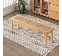 Rustic Solid Wood Wicker Entry Bench Rectangular Dining Bench for Living Room & Bedroom 2-Person Seat Ideal for Bed End & Home Decor